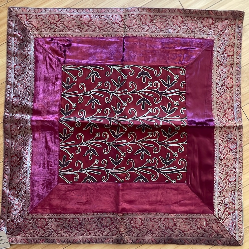 Decorative sham for 26” x 26” pillow. Cotton, velvet, brocade silk embroidery.